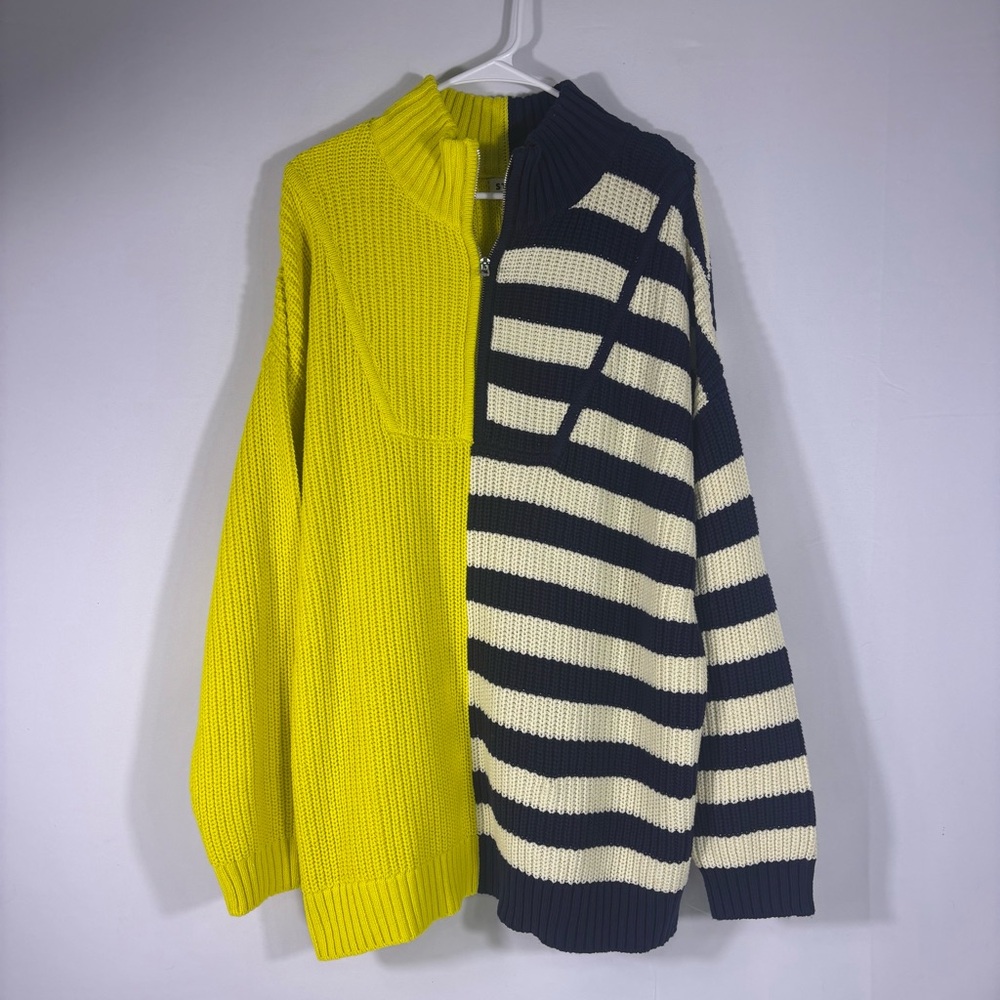 NWT STAUD Hampton Oversized Two Tone Chartreuse Sweater Size Large - Picture 2 of 8
